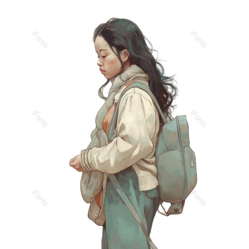 插画图片,书包元素,卡通人物素材PNG,学生免抠素材